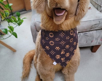 LUXE LOUIE Dog Bandana * Handcrafted Pet Friendly * Over the Collar Design * Reversible * Cotton * Unique & Funky
