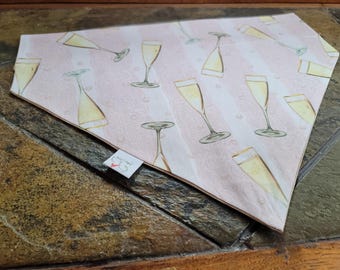 CHAMPAGNE GLASSES Dog Bandana: Over-the-Collar Cotton Design Reversible Pet Scarf Wedding Toast Celebrate
