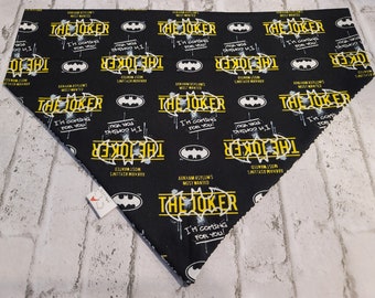 THE JOKER Batman Dog Bandana * Handcrafted Pet Friendly * Over the Collar Design * Reversible * Cotton * Unique & Funky
