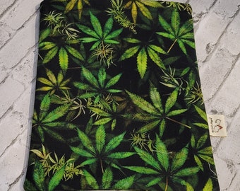 BOOK Kindle SLEEVE Cannabis Hemp Plant Fabric * Padded and Lined * Tablet E-Reader and More