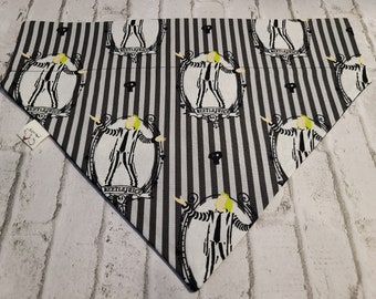 BEETLEJUICE Black White Stripes  Dog Bandana * Handcrafted Pet Friendly * Over the Collar Design * Reversible * Cotton * Unique & Funky