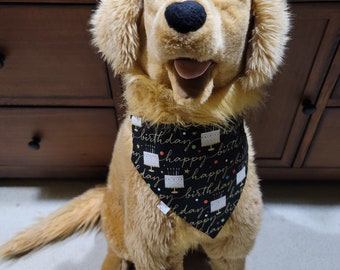 HAPPY BIRTHDAY Dog Bandana * Handcrafted Pet Friendly * Over the Collar Design * Reversible * Cotton * Unique & Funky