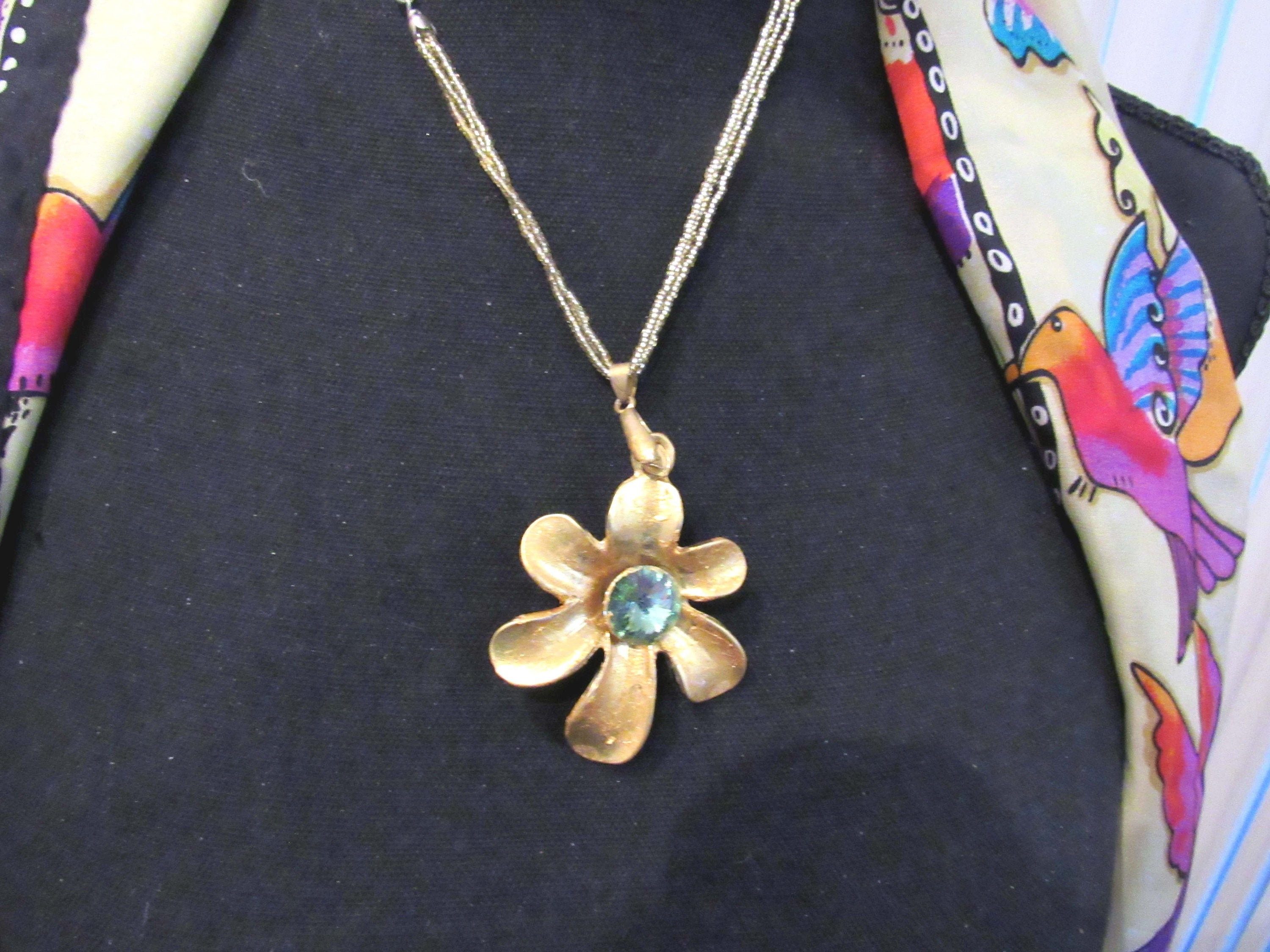 Three Strand Gold Multi Chain Necklace Set with 90's Flower Charms