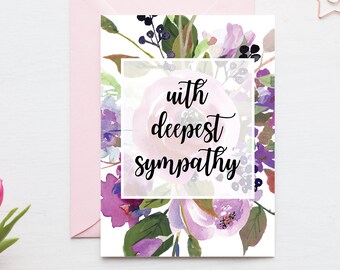 Printable Sympathy Card | With Deepest Sympathy Card | Printable Card | Instant Download | Print Your Own Card | Floral Card | DIY Card