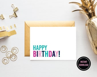 Happy Birthday Printable Card | Cheery Birthday Card | Colorful Happy Birthday Instant Download | DIY Print Card | Printable Birthday Card