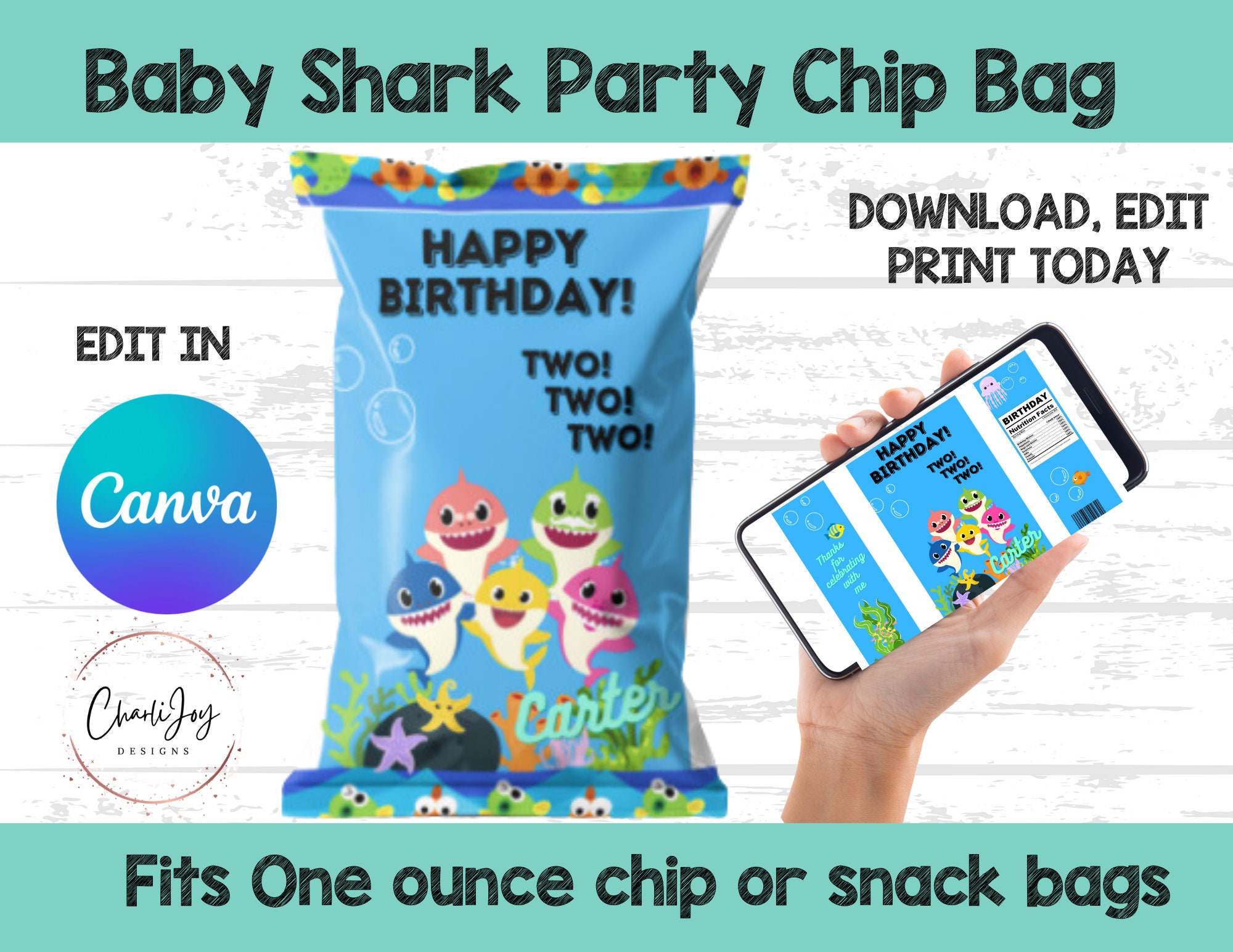 Baby Shark themed 3D Shaker Chip Bag 🤩🥰 * * Templates available on m