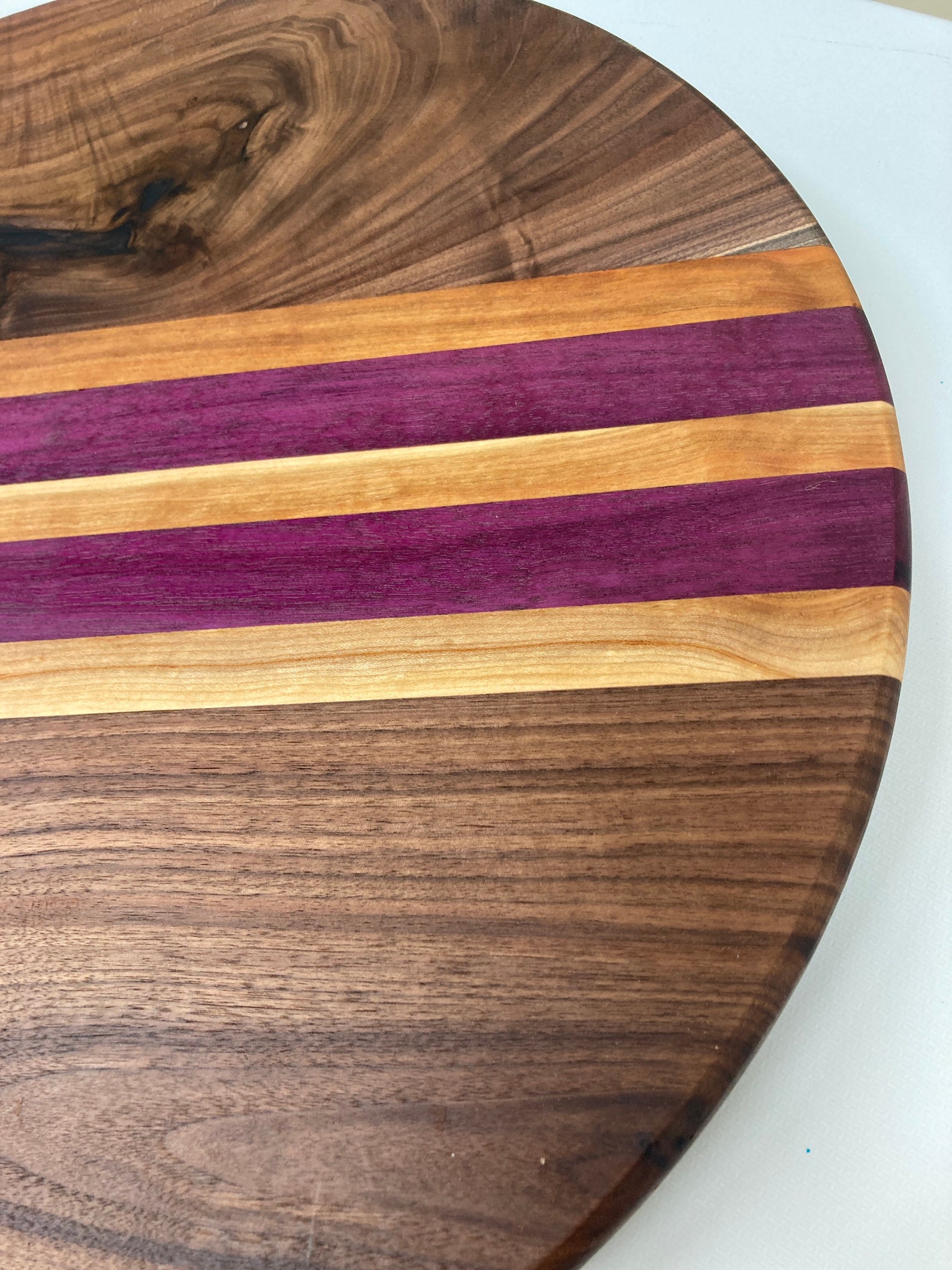 402. Walnut wood lazy Susan with Purple Heart wood inlays. Etsy