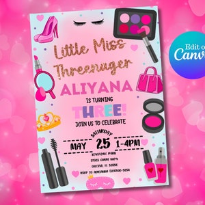 Little Miss Threenager Birthday invitation TEMPLATE