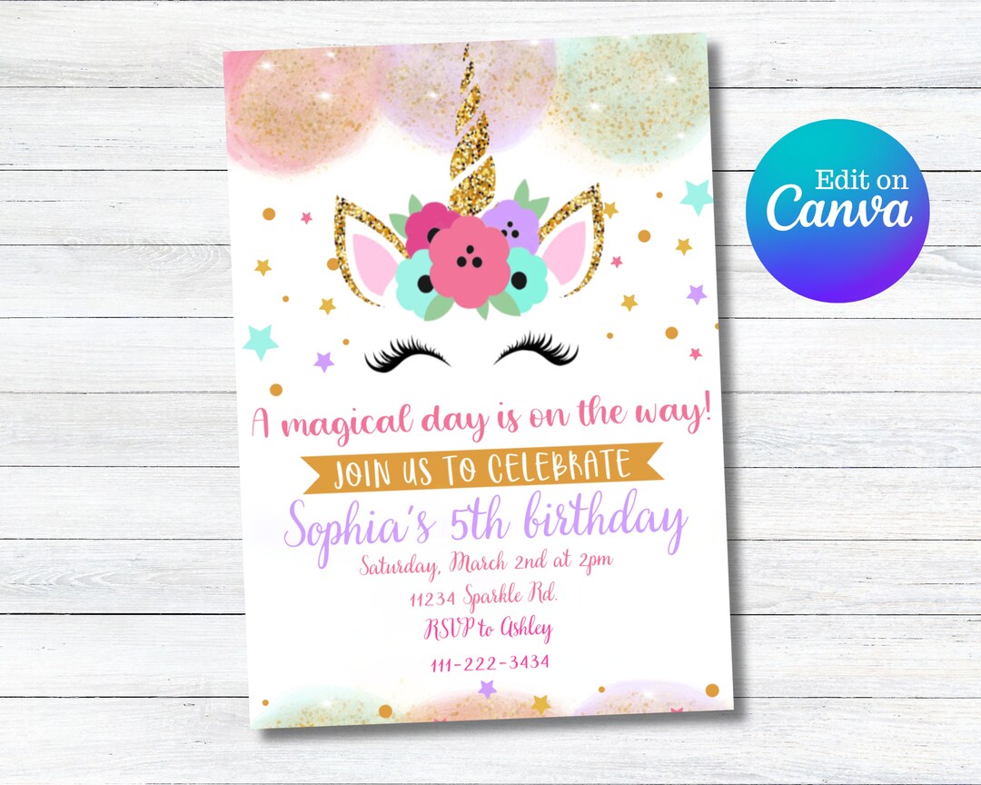 Unicorn Birthday Invitation TEMPLATE - Etsy