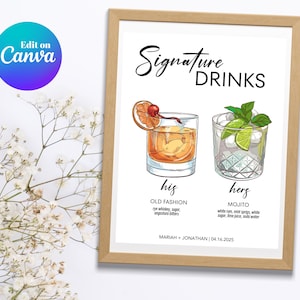 Printable Signature Drinks Bar Sign: Modern Wedding Bar Menu (PDF)