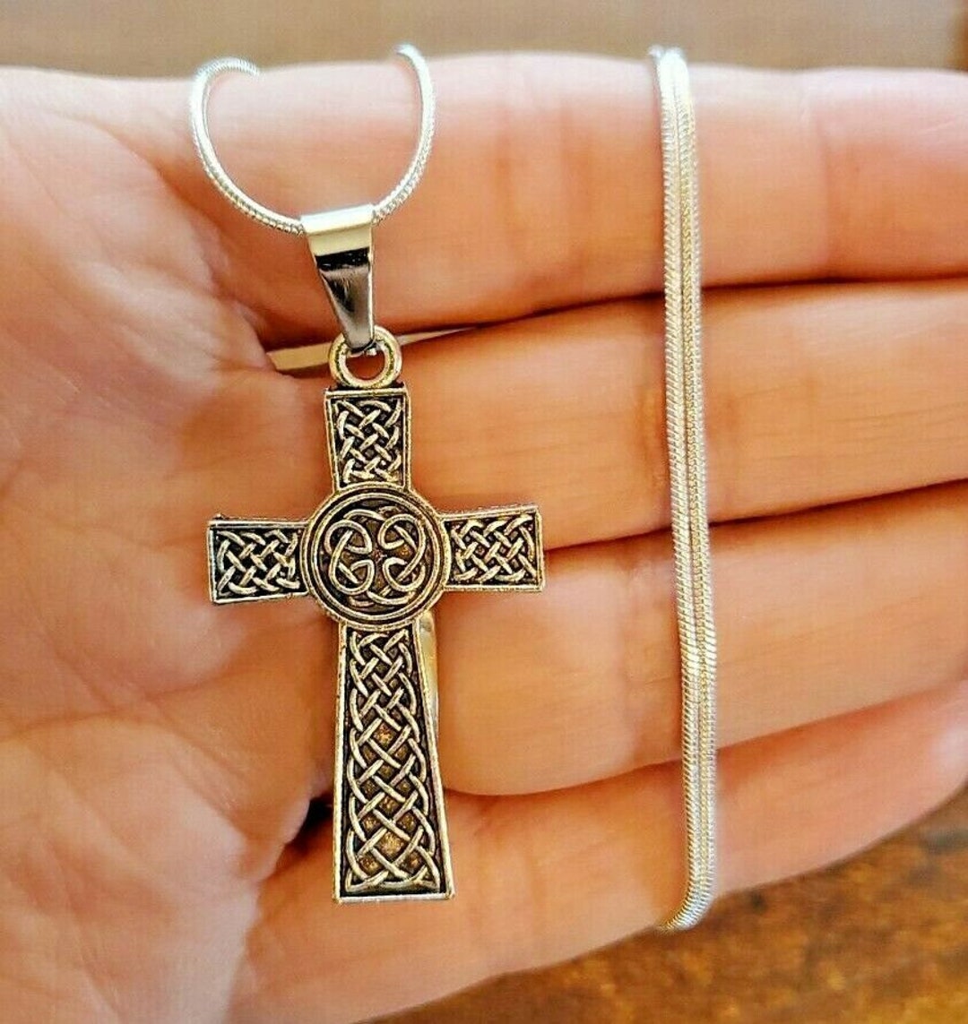 Celtic Cross Stainless-steel Pendant 925 Sterling Silver Necklace 18 ...