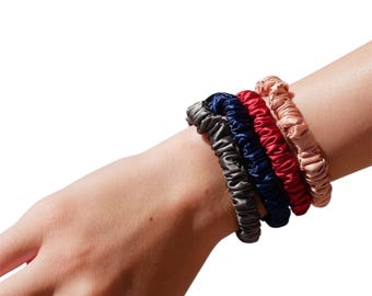 100% SILK Skinny Scrunchie, 22 mm Mulberry Silk Scrunchies, mini