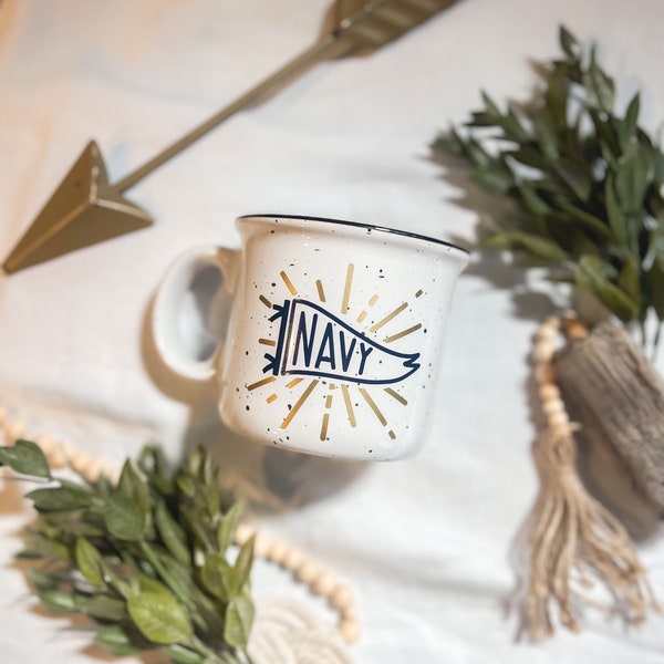 Navy Ceramic Camping Mug: Military Gift