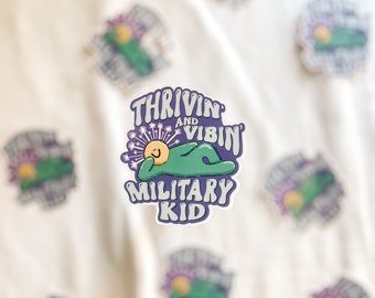 Thrivin&#39; Vibin&#39; Military Kid Sticker - Weather Resistant (3x2.75 inch)