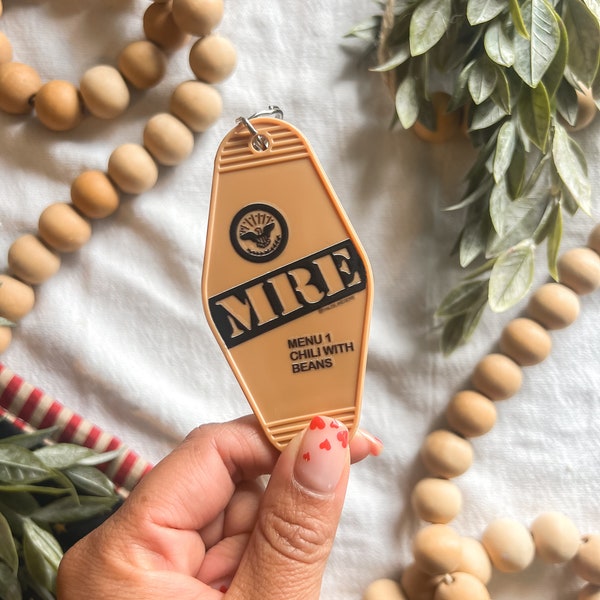 Tactical Tan MRE Keychain: Military Gift, Chili with Beans