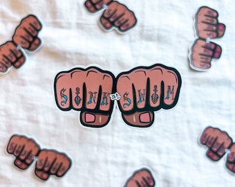 Sink or Swim Tattooed Knuckles Sticker: Vintage Sailor Tattoo