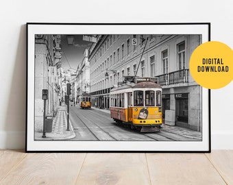 Lisbon Tram Print | Chiado Street View Travel Poster (Digital Download)