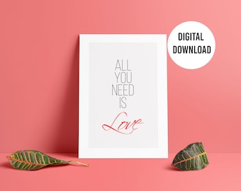 Beatles Lyrics Print, All You Need Is Love Poster (Digital Download)