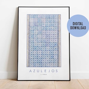 Cartel original de Azulejos de Lisboa / Descargable / Cartel de Portugal / Azulejos azules minimalistas Boho Chic