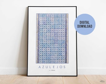Lisbon Azulejos Original Poster | Downloadable | Portugal Poster | Minimalistic Blue tiles Boho Chic