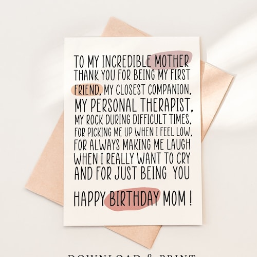 printable birthday card for best mom happy birthday mom from etsy canada
