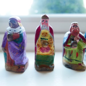 Vintage Nativity set - 3 Kings, Wise men.  Very old,  flawed, made of plaster, hand painted