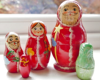 Genuine Christmas Russian Nesting Doll Matryoshka dolls Vintage festive decorations, each one different Christmas gifting or décor for home