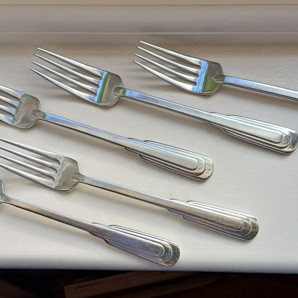 Vintage used ONEIDA 8inch Cityscape dinner forks, 5 only available, replacement cutlery flatware, rare design cutlery, good used condition