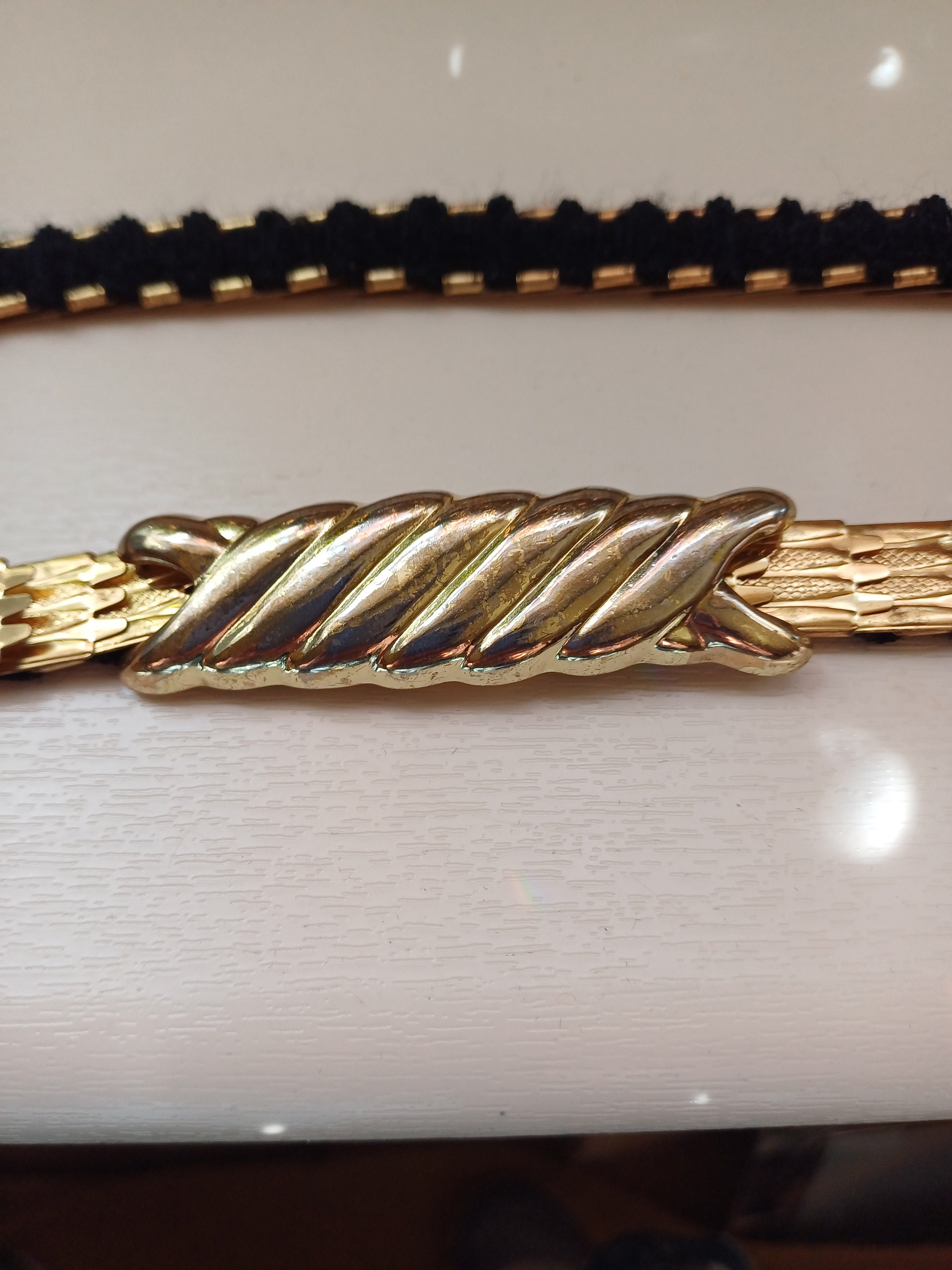 Ceinture Vintage Extensible En Métal Doré - Motif "écaille De Poisson" Disco Glam Rock - Taille Ajustable 27,5 à 48 Pouces - Très Bon état