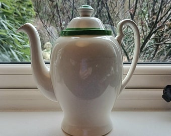 Vintage Alfred Meakin 1930s tea coffee pot, white and green teapot, high-glaze teapot, wedding new home gift, tea drinkers gift, I love tea!