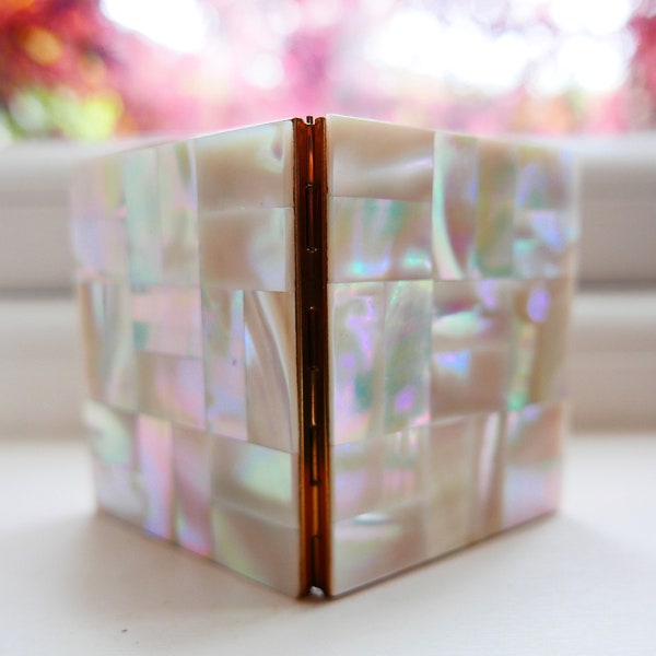 Seriously special gift. Utterly glorious MARHILL Mother of Pearl powder compact.In virtually unused condition. Rare Valentine gift, birthday