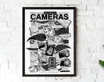 The History of Cameras illustrated print - Photography Lover Poster
