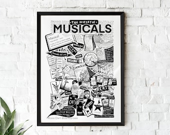 The History of Musicals illustrated print - Broadway Musical Theatre Poster