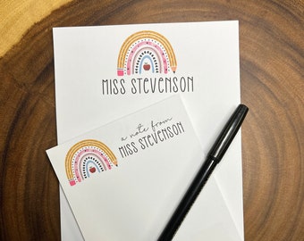 Teacher Rainbow Pencil Personalized Notepad, Post-It Notes, or Sticker - Perfect Gift for Teaching! FREE SHIPPING! Custom School Stationery