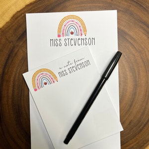 Teacher Rainbow Pencil Personalized Notepad, Post-It Notes, or Sticker Perfect Gift for Teaching FREE SHIPPING Custom School Stationery Small and Large Set
