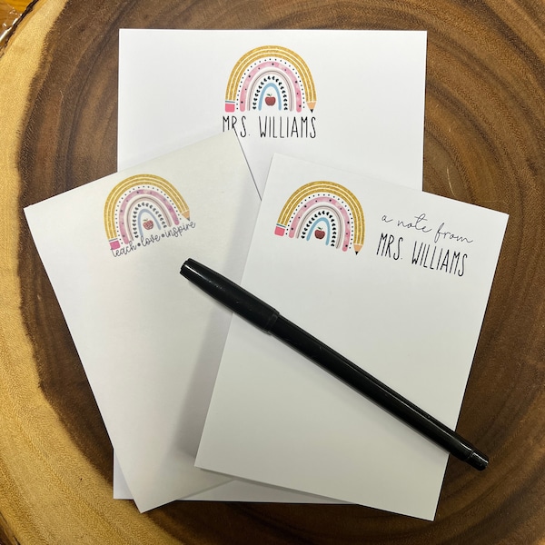 Personalized Teacher Notepad: Rainbow Stationery Gift Set