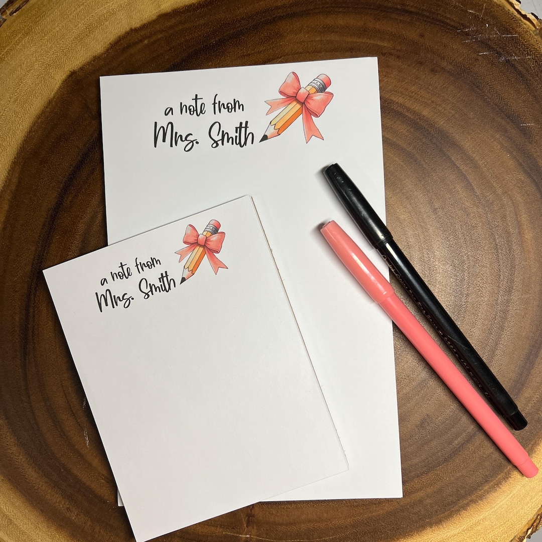 Teacher Gift Bow Coquette Pencil Notepad - Customizable Noteapad - Back ...