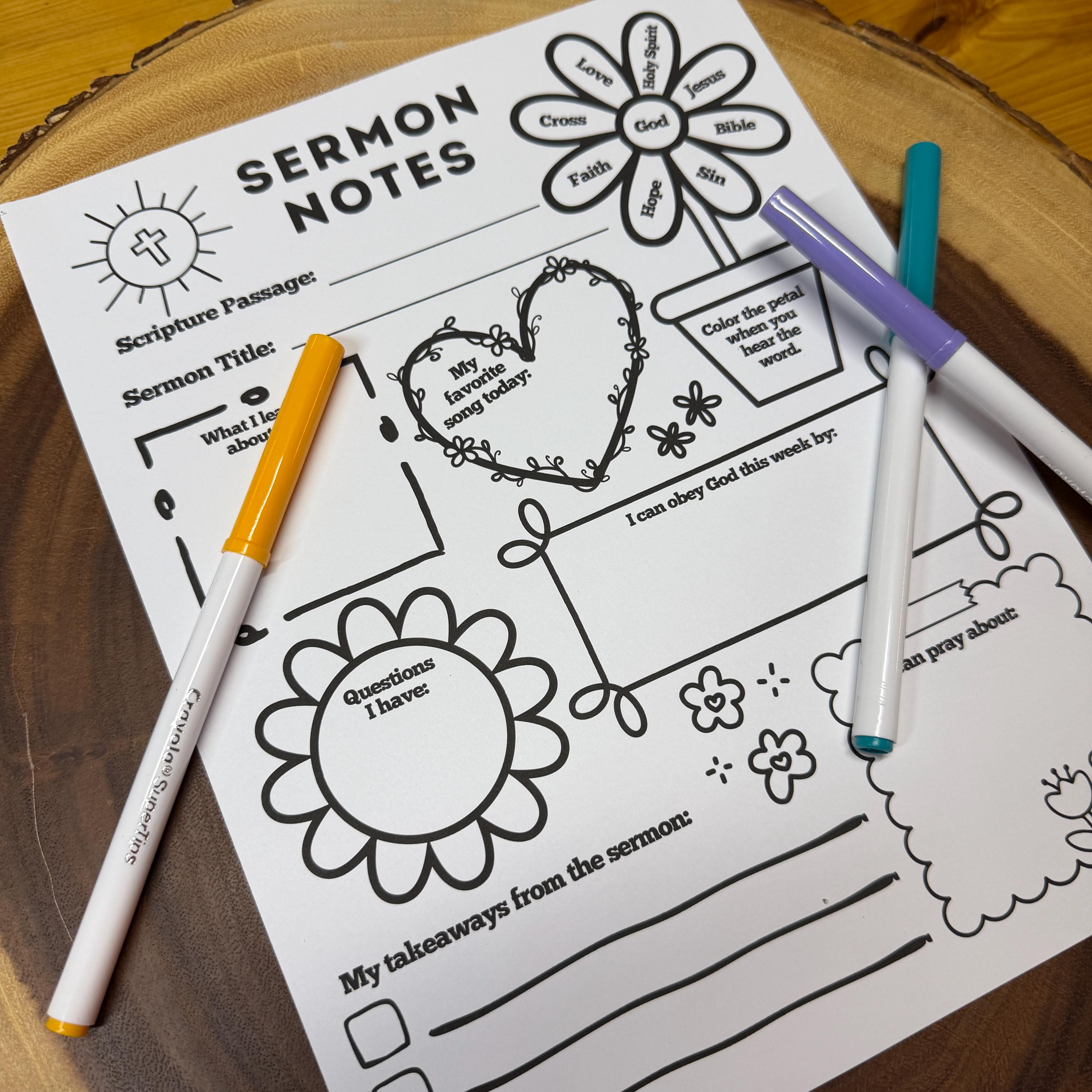 Children's Sermon Notes Page: Church Lesson Activity - Coloring Page ...