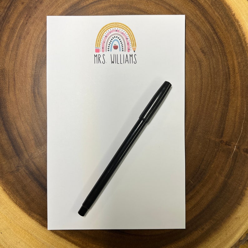 Teacher Rainbow Pencil Personalized Notepad, Post-It Notes, or Sticker Perfect Gift for Teaching FREE SHIPPING Custom School Stationery Large- 5.5 by 8.5in