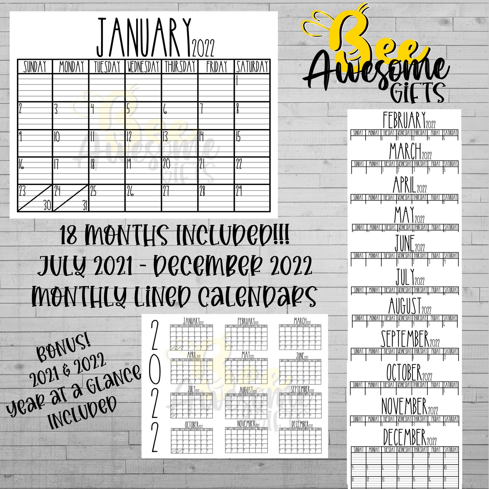 2021 & 2022 Rae Dunn Inspired 18 Month Digital Calendar with | Etsy