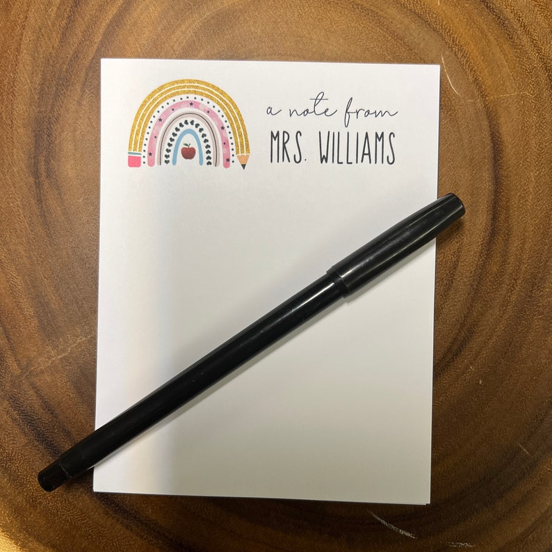 Teacher Rainbow Pencil Personalized Notepad, Post-It Notes, or Sticker Perfect Gift for Teaching FREE SHIPPING Custom School Stationery Small- 4.25 by 5.5in