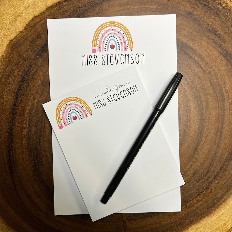 Teacher Rainbow Pencil Personalized Notepad, Post-It Notes, or Sticker Perfect Gift for Teaching FREE SHIPPING Custom School Stationery Small and Large Set