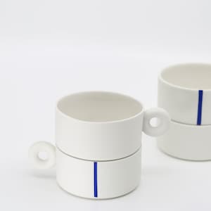 Set of 2 Coffee Cups of white ceramic, Handmade white porcelain cup, Modern coffee and tea cup, Ceramic Espresso Cup, Tea Cup