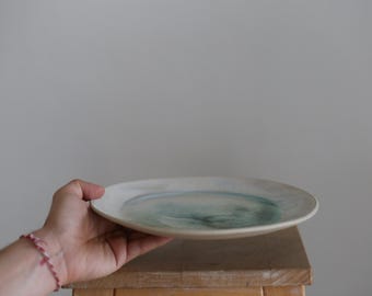 Handmade Stoneware Plate, Organic Glaze, Modern Serving Dish, Wheel-Thrown Tableware