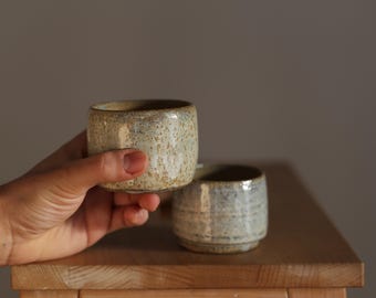 Handmade Speckled Stoneware Espresso Cups – Rustic Pottery Set of 2