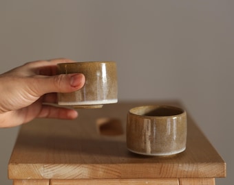 Handmade Stoneware Espresso Cups – Minimalist Pottery Set, Rustic Modern Kitchen Decor