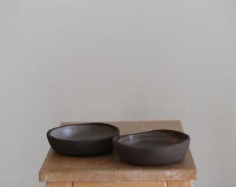 Set of 2 Handmade Stoneware Bowls, Minimal Sculptural Tableware, Small Serving Dish