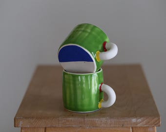 Handmade Ceramic Espresso Cup, Green Stoneware Mug, Minimalist Pottery Gift
