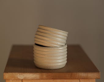 Handmade Stoneware Mug – Minimal Ribbed Ceramic Cup