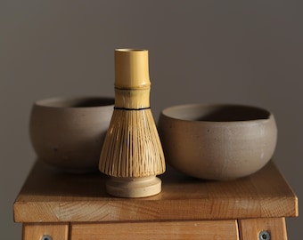 Handmade Stoneware Matcha Set – Japanese Tea Ceremony Bowl, Whisk Holder